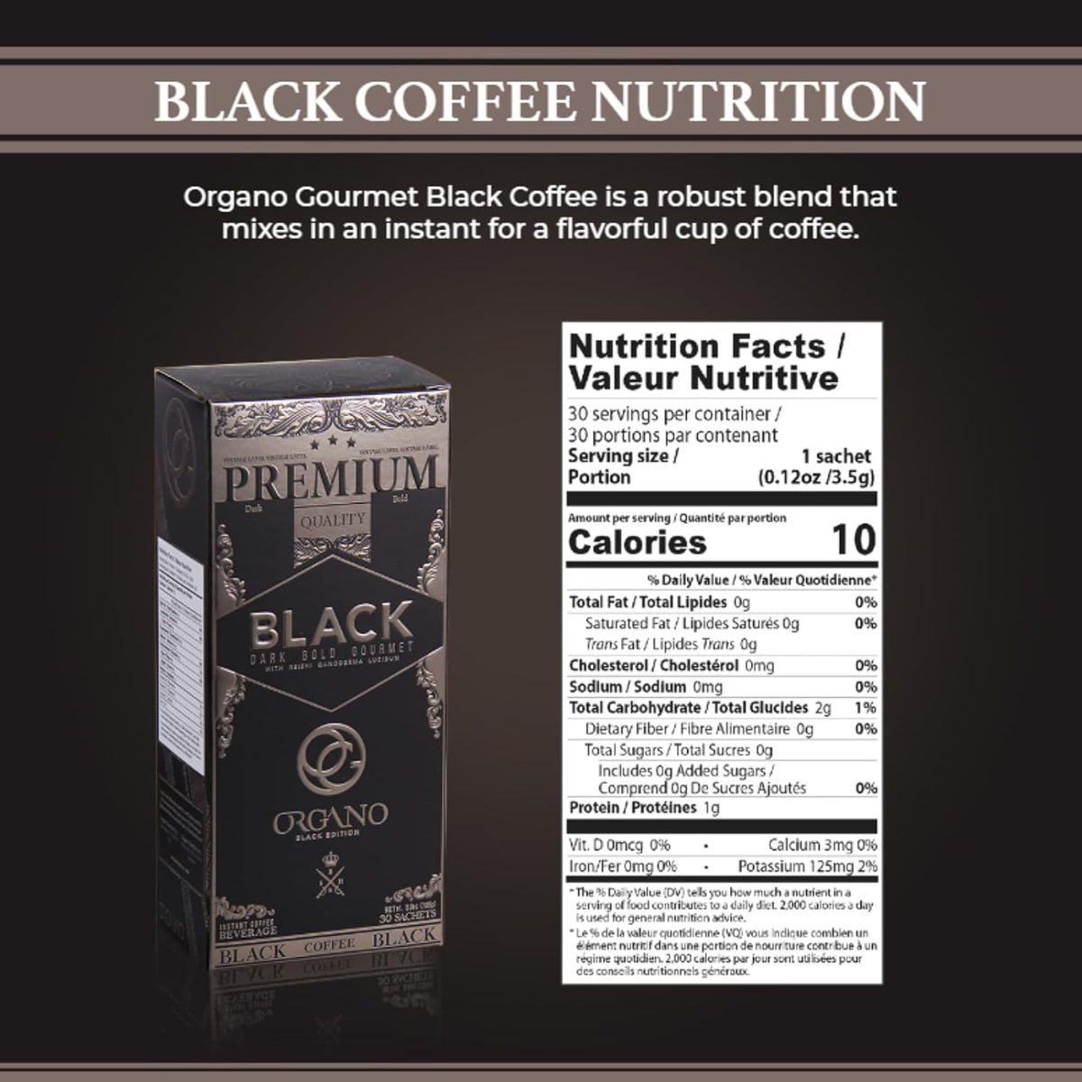 ORGANO Gourmet Instant Black coffee with Ganoderma Lucidum (30 sachets)