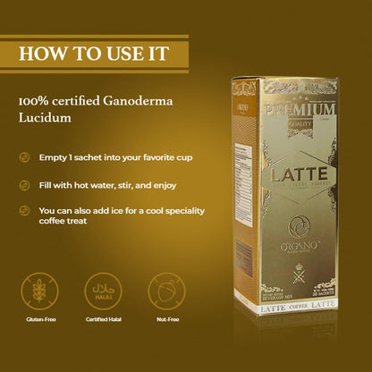 ORGANO Gourmet Cafe Latte, 100% Certified Ganoderma Lucidum (20 Sachets)