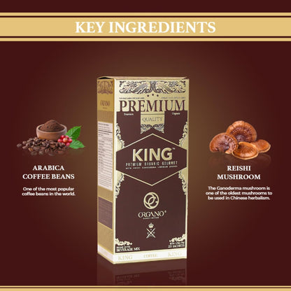ORGANO King of Coffee, 100% Certified Ganoderma Lucidum spore powder (25 Sachets) EcoCert certified organic.