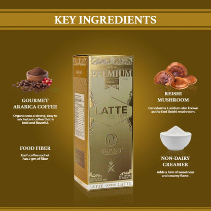 ORGANO Gourmet Cafe Latte, 100% Certified Ganoderma Lucidum (20 Sachets)