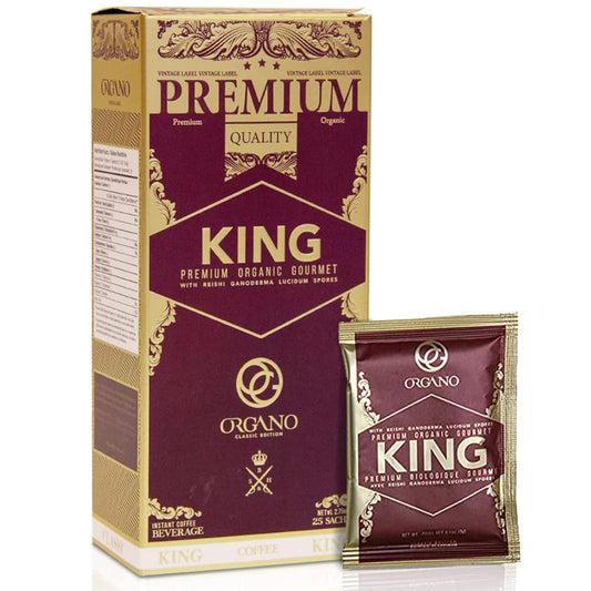 ORGANO King of Coffee, 100% Certified Ganoderma Lucidum spore powder (25 Sachets) EcoCert certified organic.