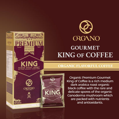 ORGANO King of Coffee, 100% Certified Ganoderma Lucidum spore powder (25 Sachets) EcoCert certified organic.